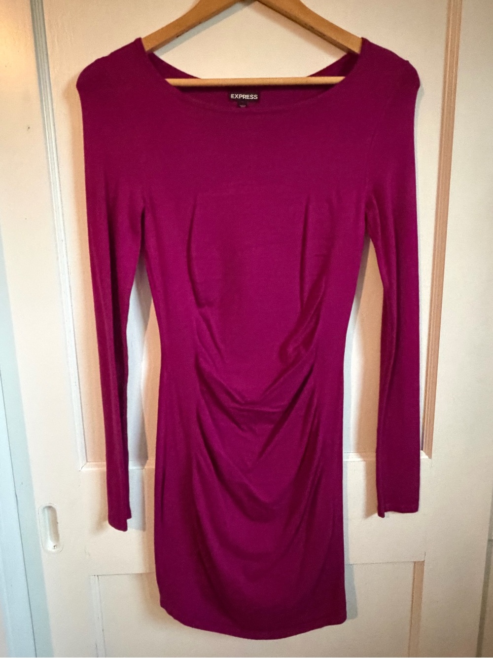 Express Fitted Long-Sleeve Dress in Fuchsia